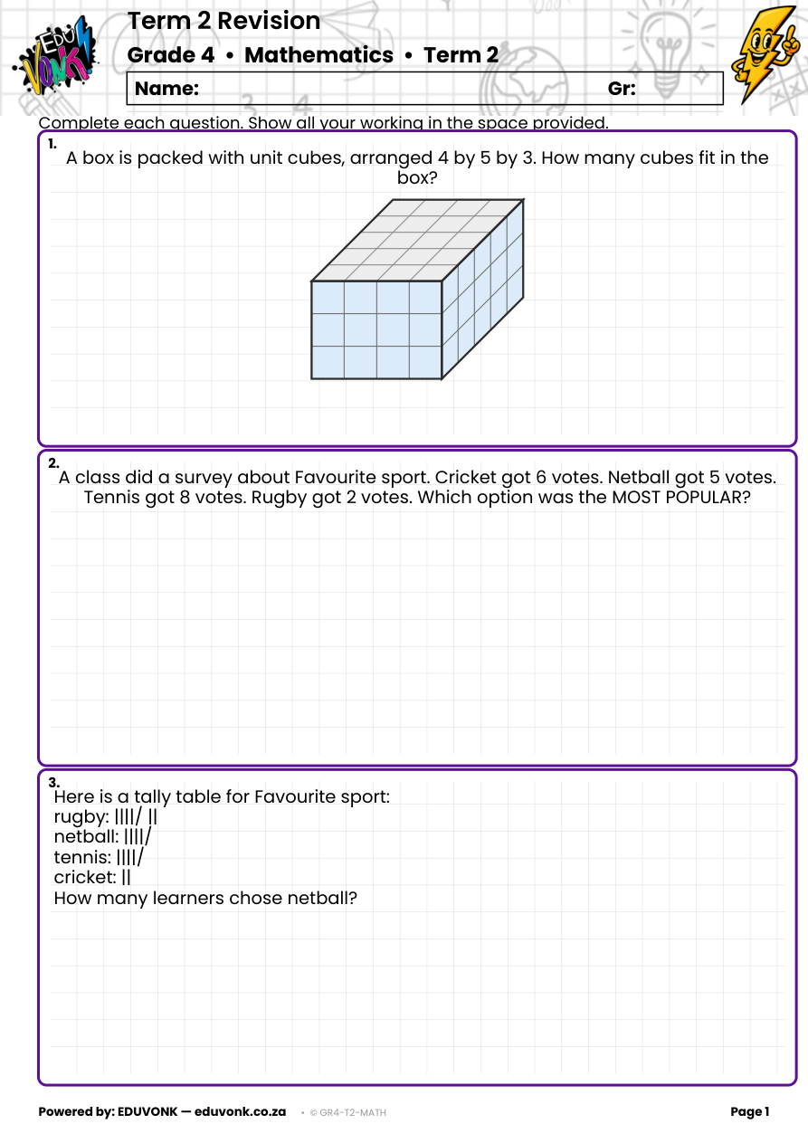 Sample page from the Grade 4 Term 2 revision paper