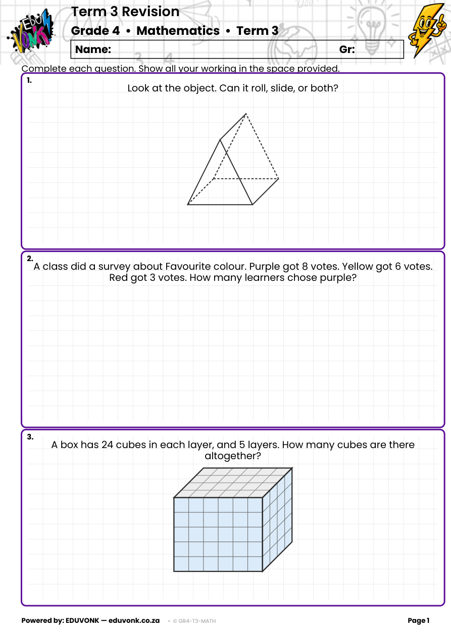 Sample page from the Grade 4 Term 3 revision paper