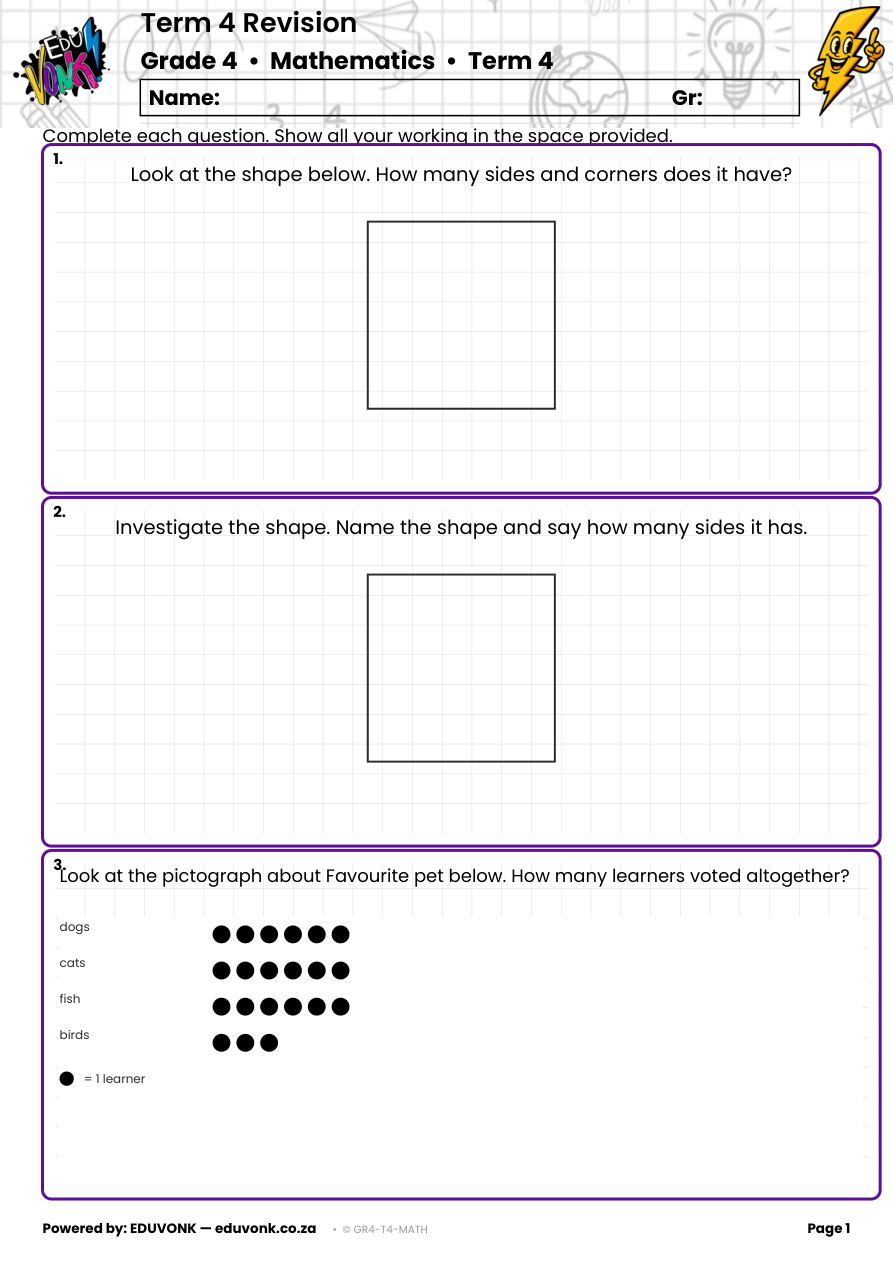 Sample page from the Grade 4 Term 4 revision paper