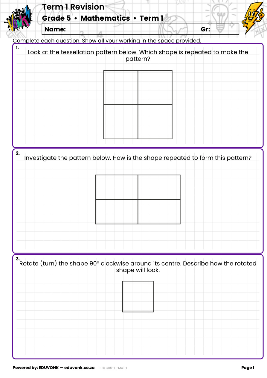 Sample page from the Grade 5 Term 1 revision paper