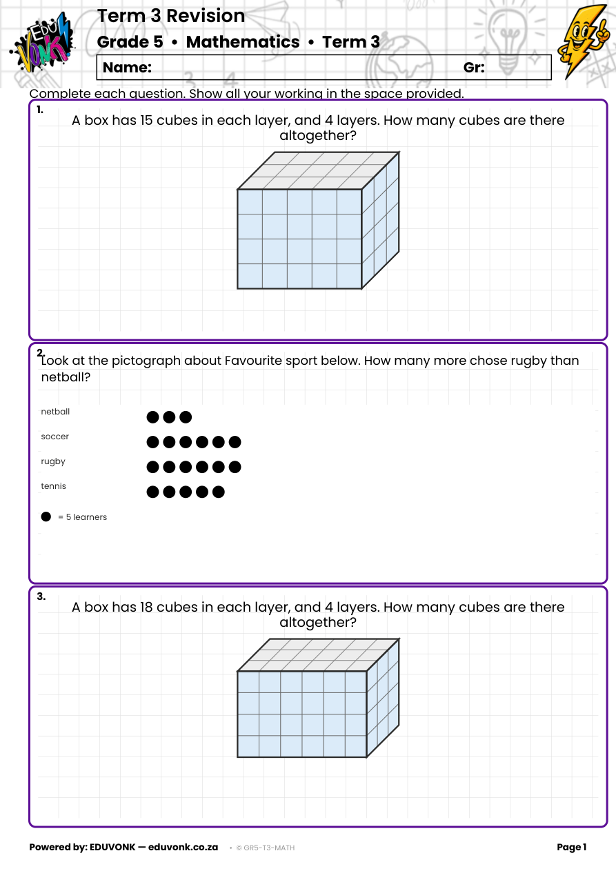 Sample page from the Grade 5 Term 3 revision paper