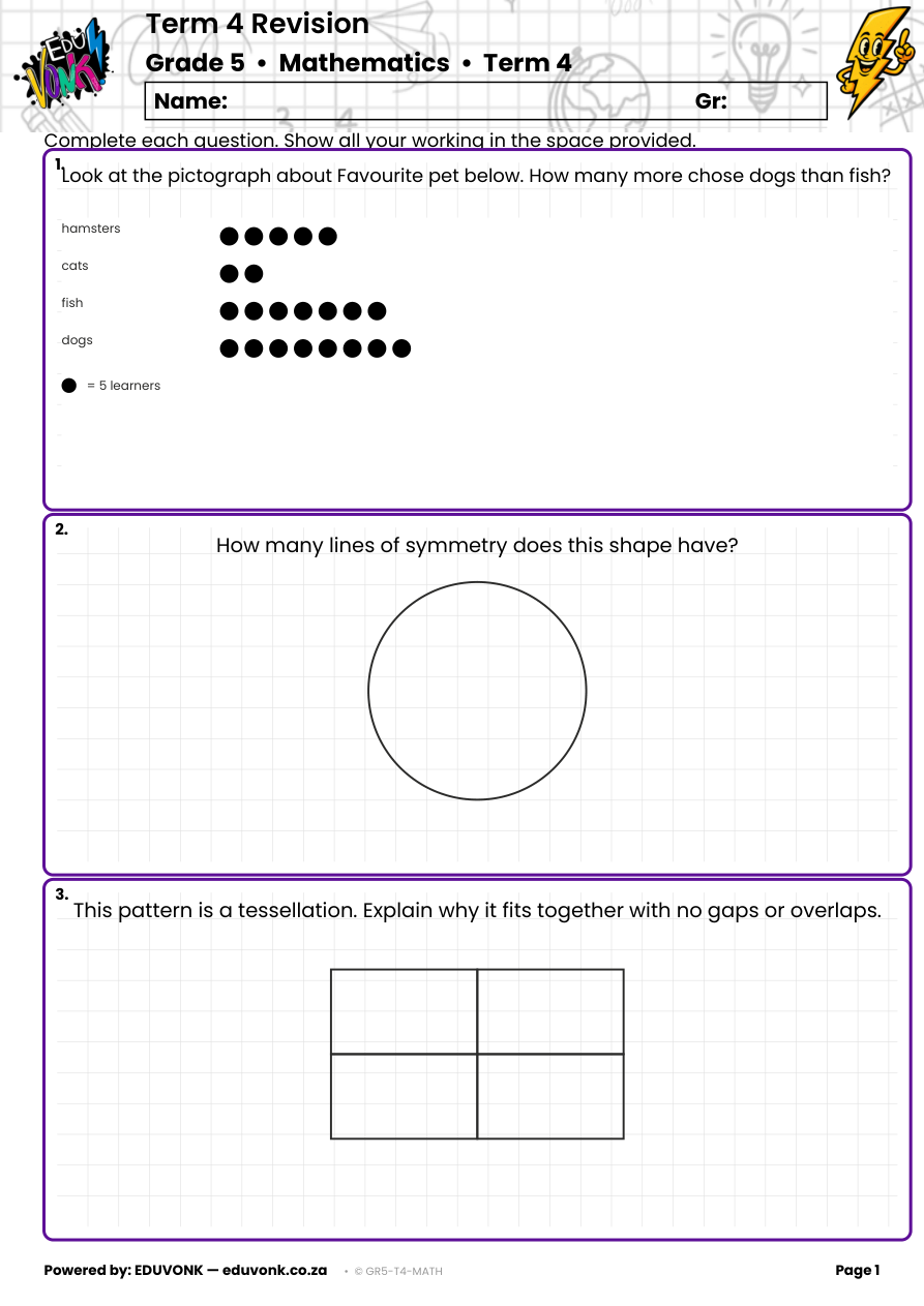 Sample page from the Grade 5 Term 4 revision paper