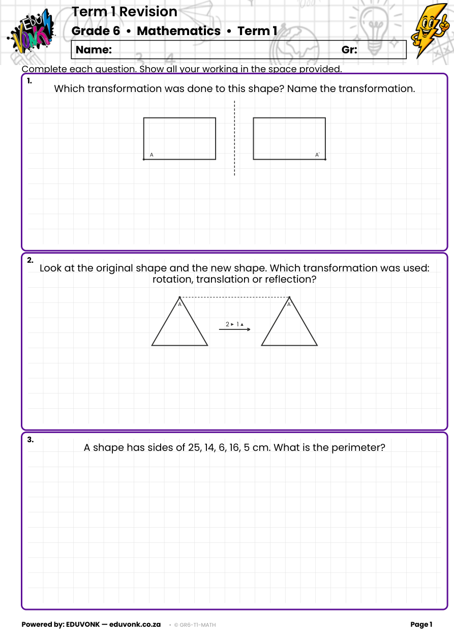 Sample page from the Grade 6 Term 1 revision paper