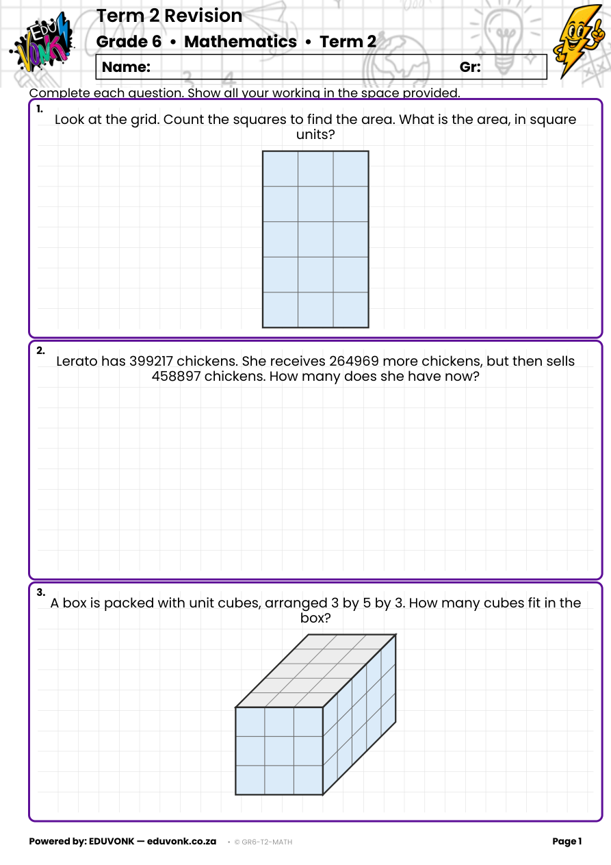 Sample page from the Grade 6 Term 2 revision paper
