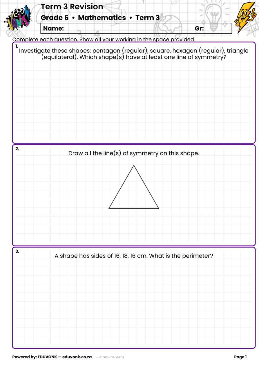 Sample page from the Grade 6 Term 3 revision paper
