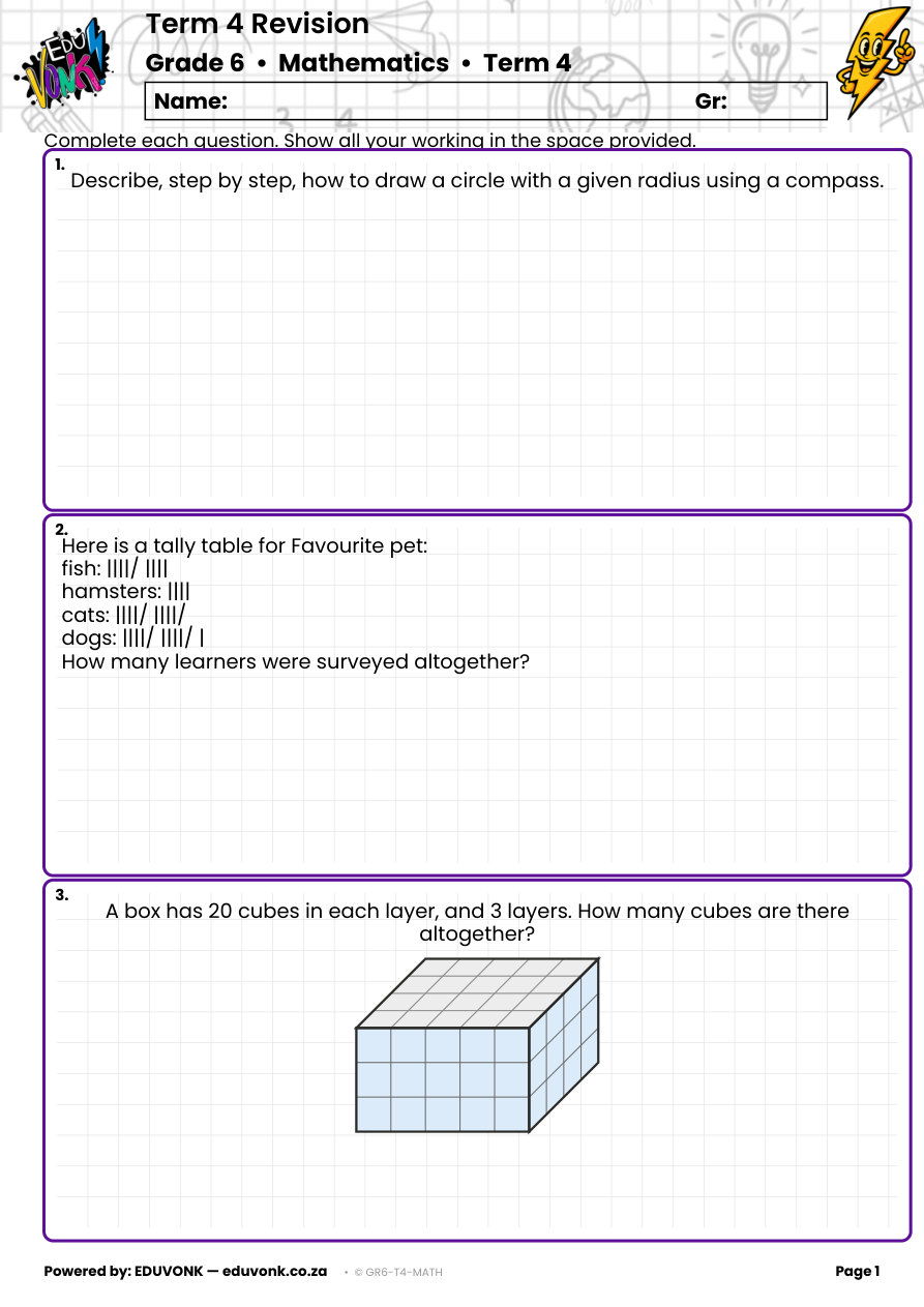 Sample page from the Grade 6 Term 4 revision paper