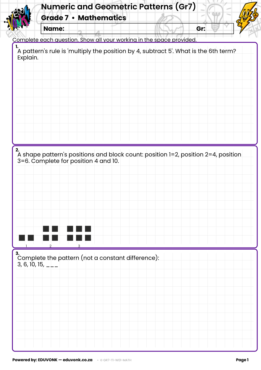 Grade 7: Numeric and Geometric Patterns (Gr7) (EN) - Image 2