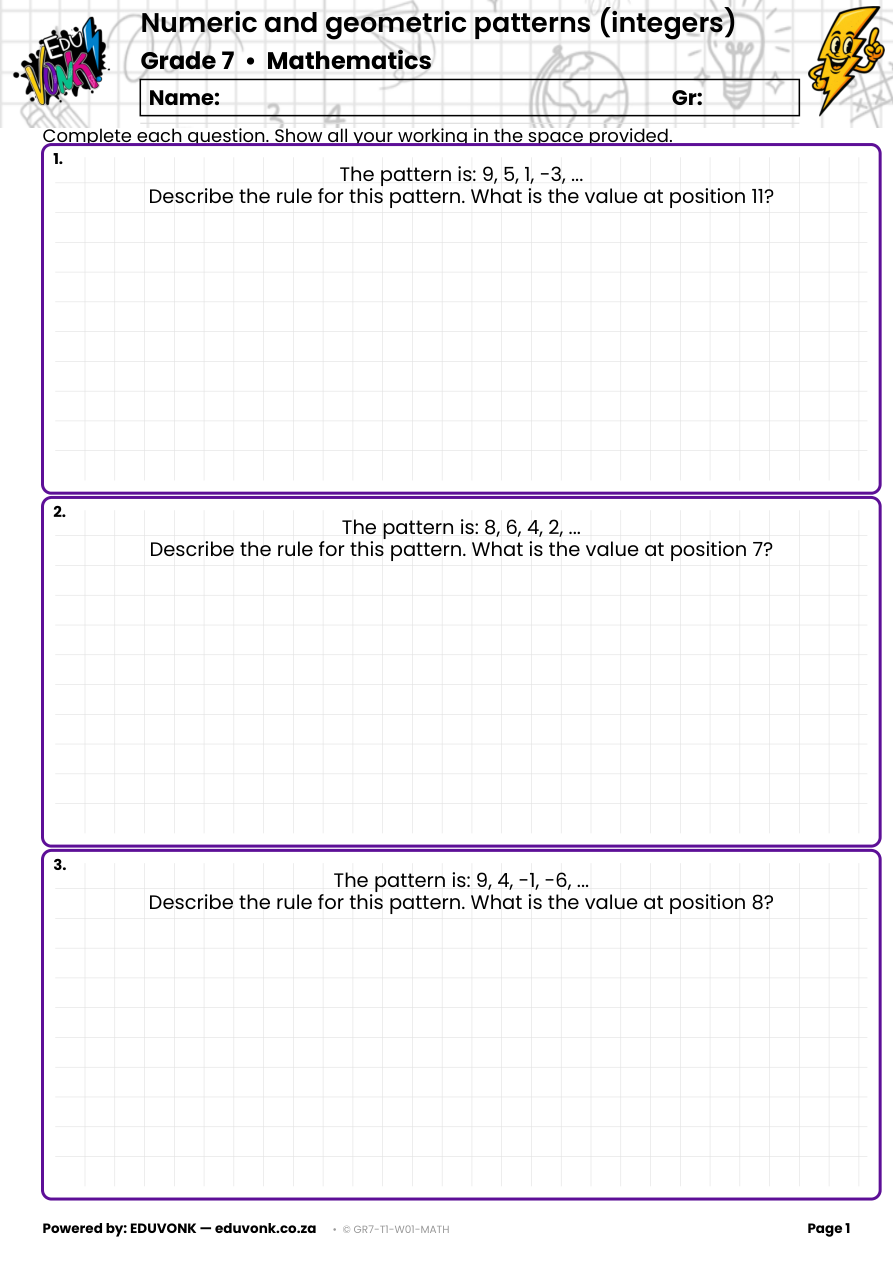 Grade 7: Numeric and geometric patterns (integers) (EN) - Image 2