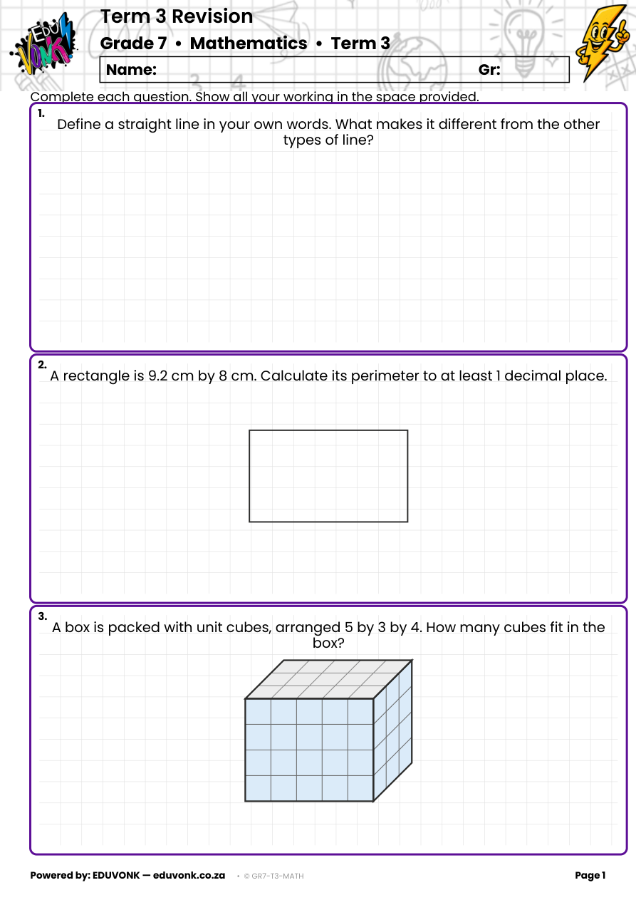 Sample page from the Grade 7 Term 3 revision paper